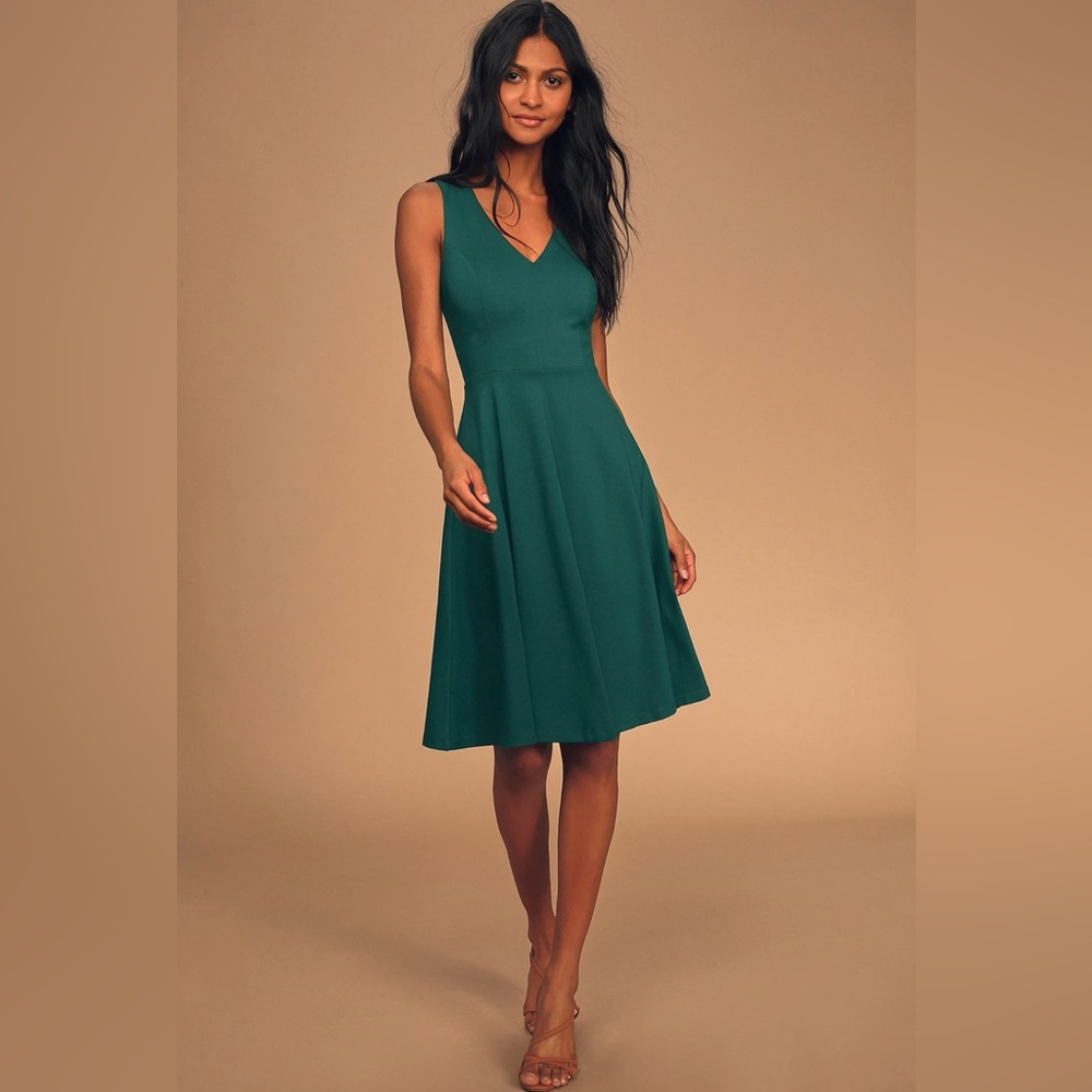 Lulus Dark Green Midi Dress - Size M - Picture 2 of 3